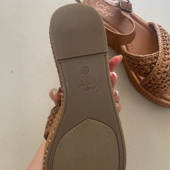 Crown Vintage Slingback Ankle Strap Platform Sandals Brown Size 8.5 - Picture 6 of 8